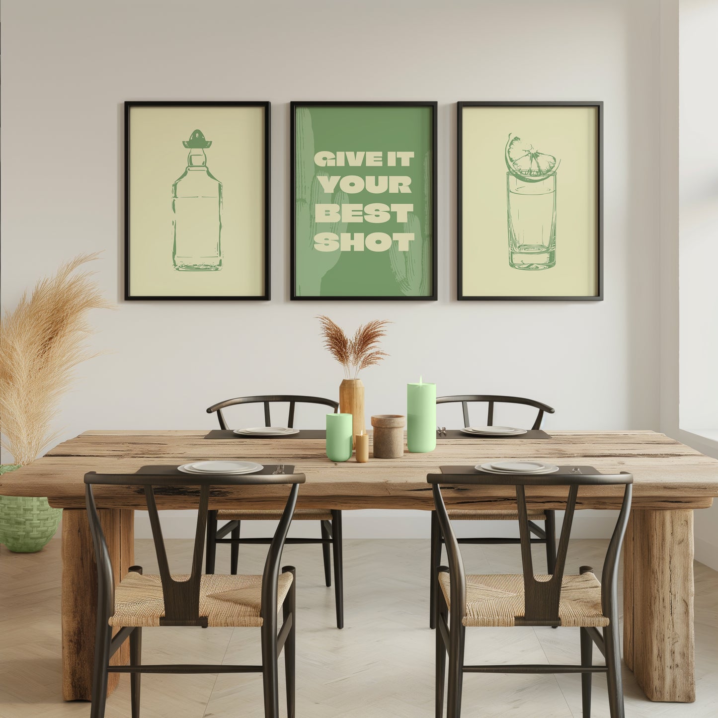 Give It Your Best Shot - Modern Bar Wall Decor, Set of 3, D035