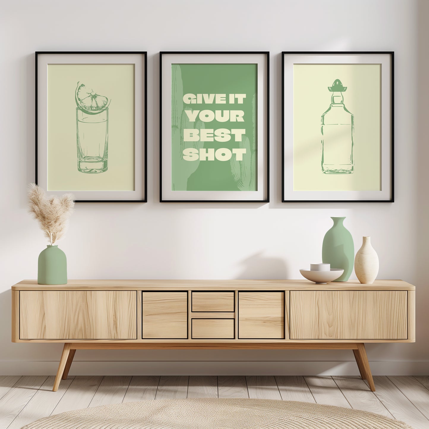 Give It Your Best Shot - Modern Bar Wall Decor, Set of 3, D035