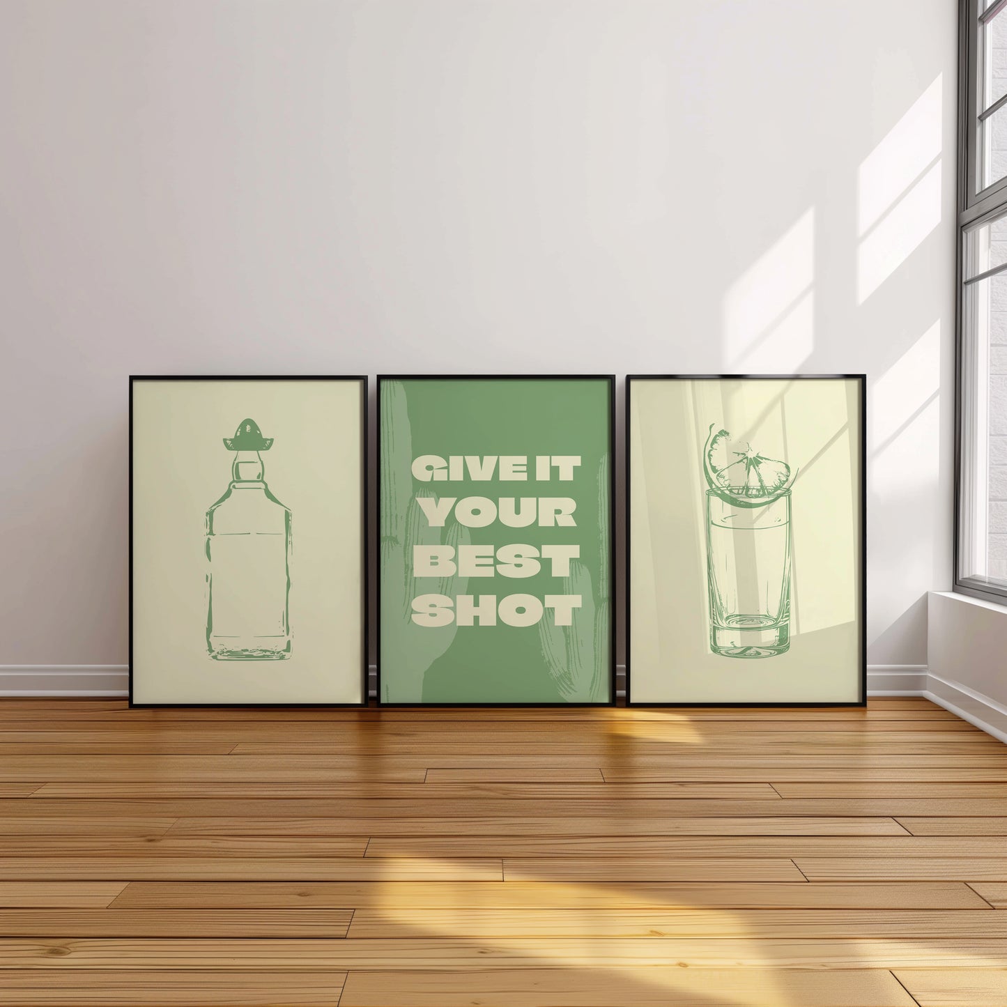 Give It Your Best Shot - Modern Bar Wall Decor, Set of 3, D035