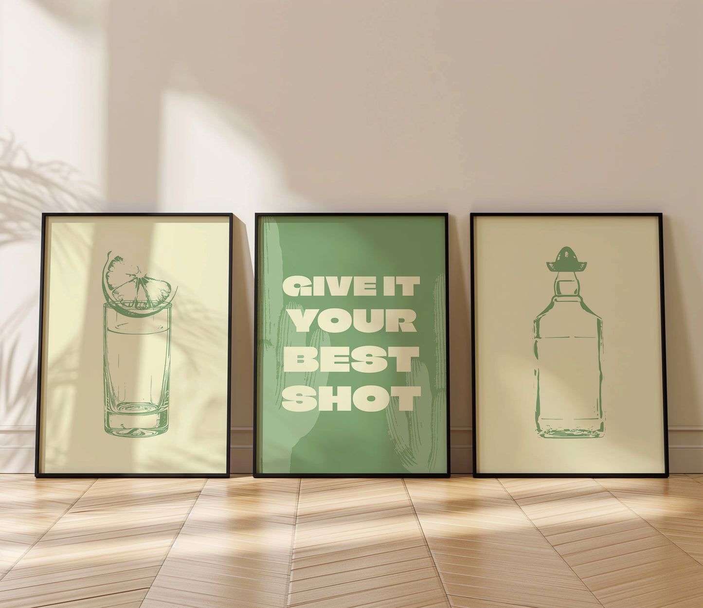 Give It Your Best Shot - Modern Bar Wall Decor, Set of 3, D035