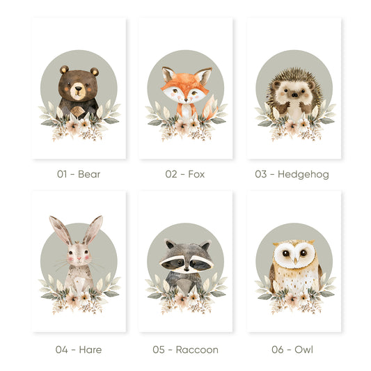 Forest Animal Nursery Prints, Set of 3, N068