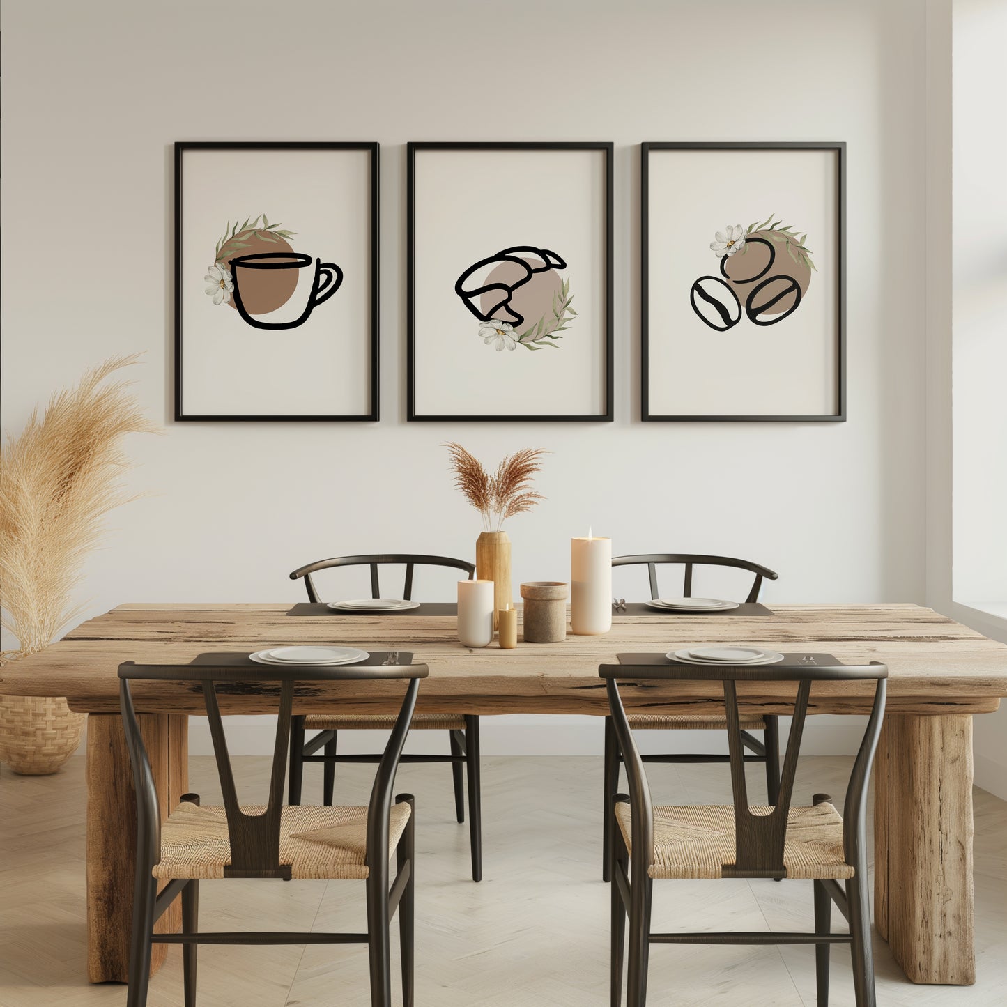 Cozy Café Vibes: Coffee, Croissants & Beans Trio, Set of 3, D090