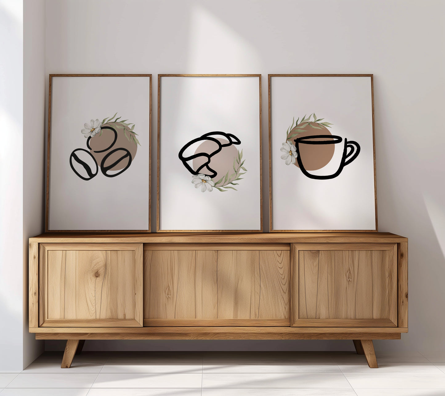 Cozy Café Vibes: Coffee, Croissants & Beans Trio, Set of 3, D090