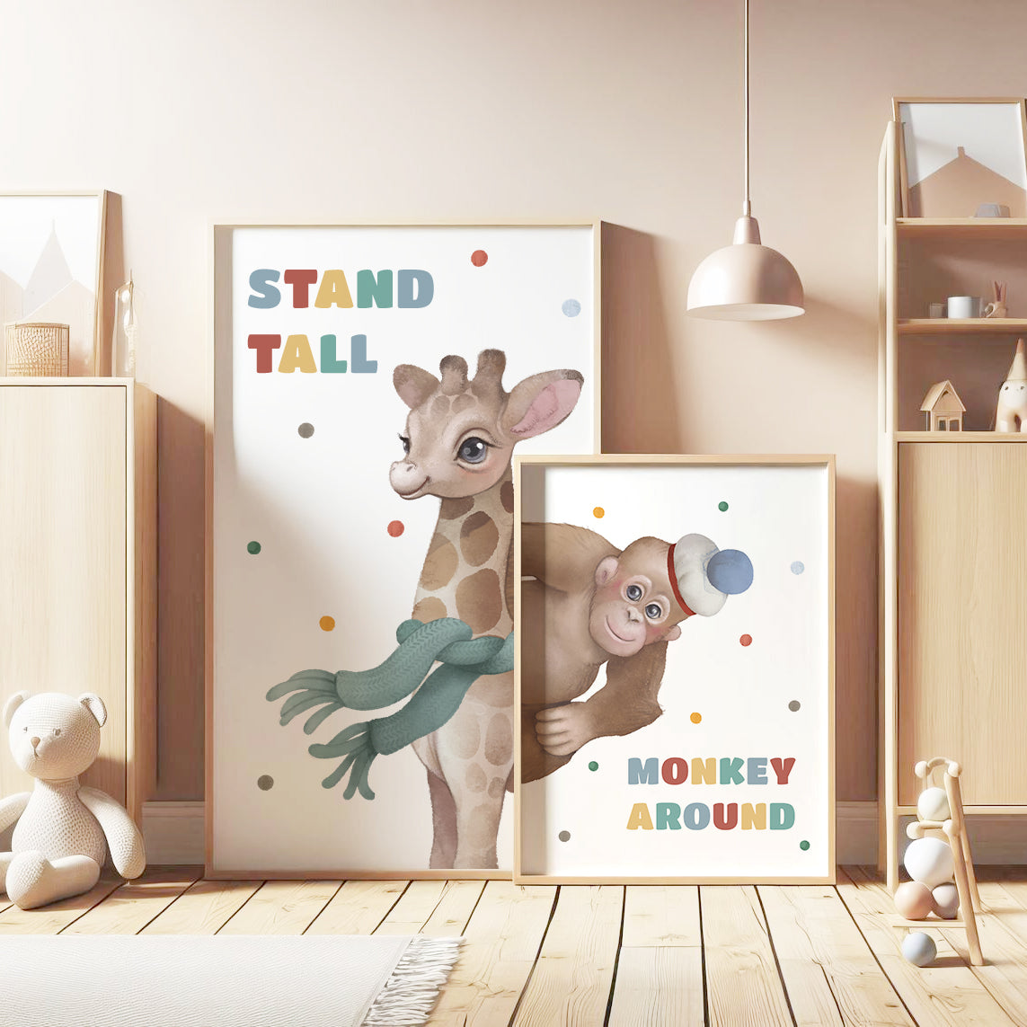 Jungle Friends Wall Art: Be Unique, Stand Tall, Monkey Around, Set of 3, N106