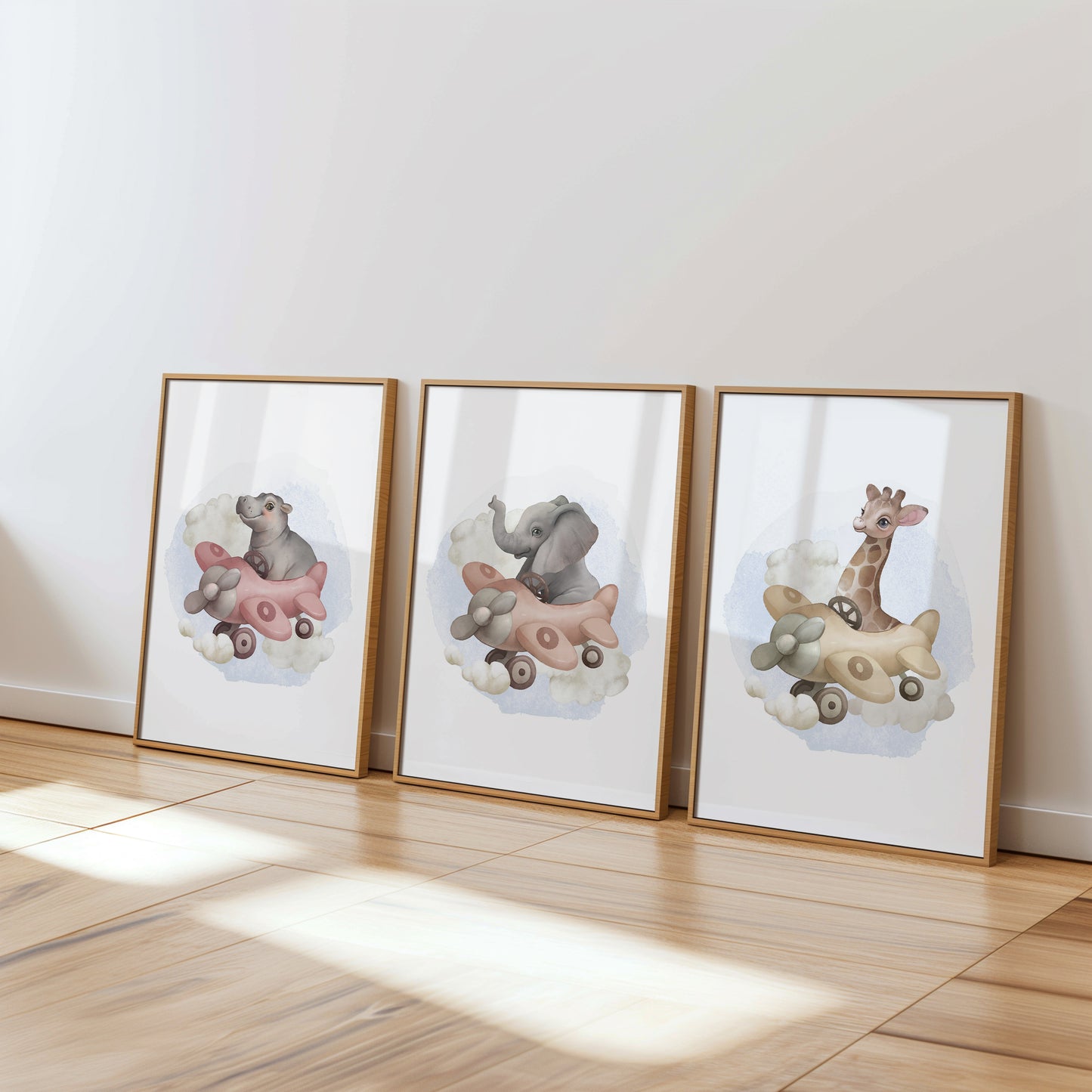 Dreamy Flights: Airplane Safari Animal Wall Art for Kids, Set of 3, N134