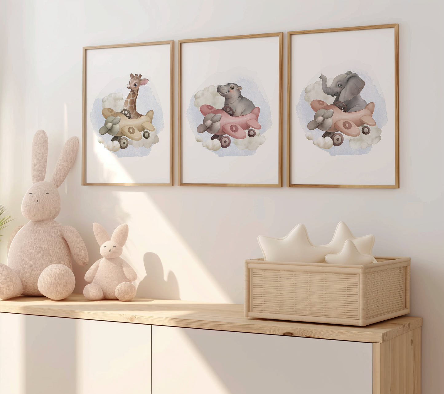 Dreamy Flights: Airplane Safari Animal Wall Art for Kids, Set of 3, N134