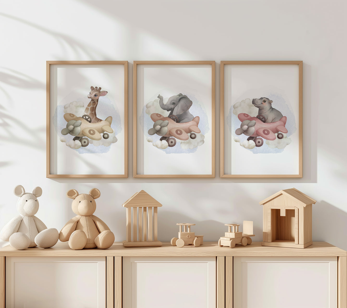 Dreamy Flights: Airplane Safari Animal Wall Art for Kids, Set of 3, N134
