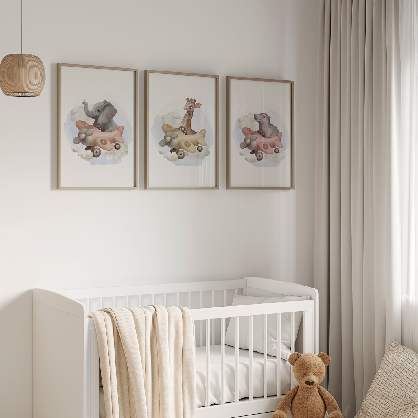Dreamy Flights: Airplane Safari Animal Wall Art for Kids, Set of 3, N134