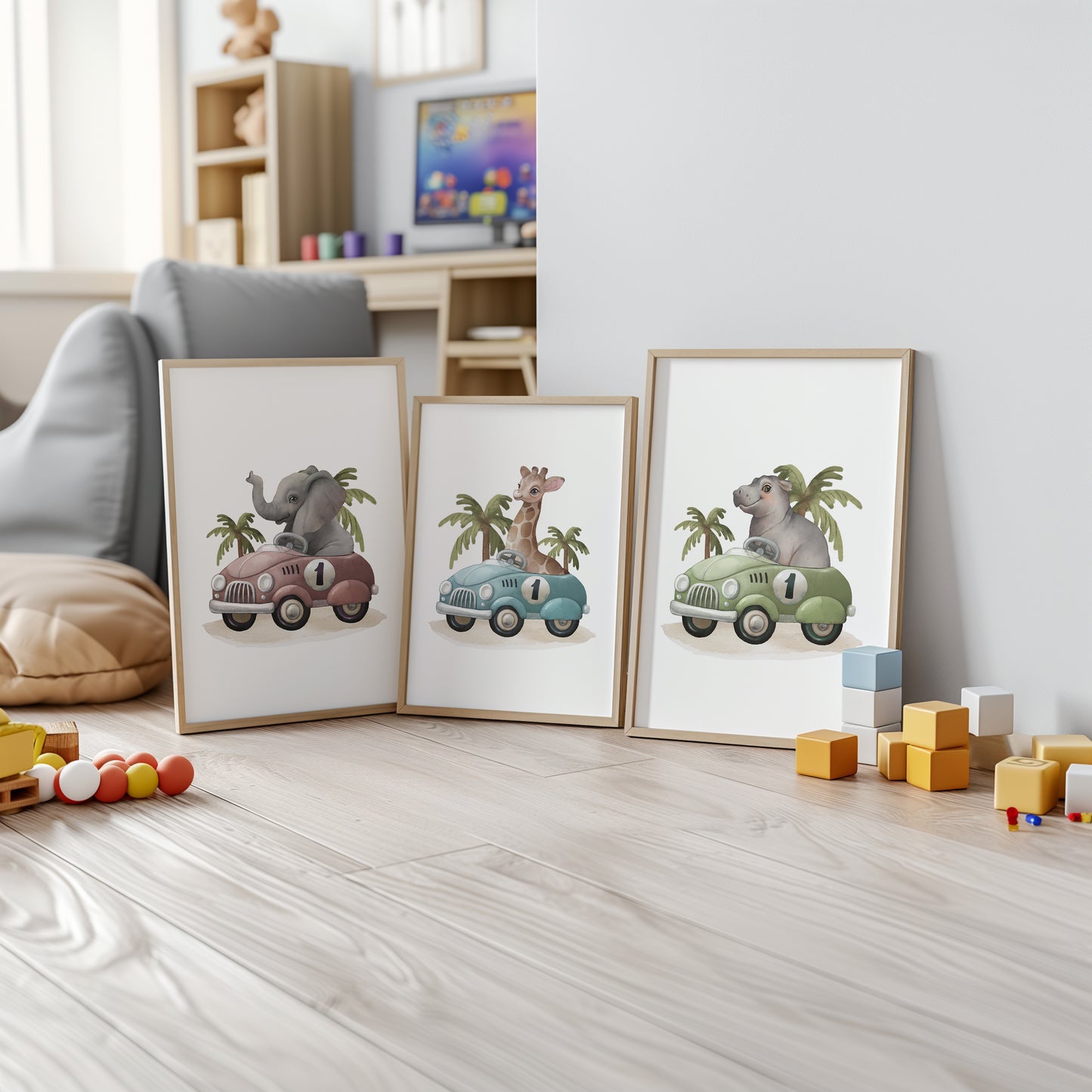 Race to Fun: Whimsical Safari Animals in Cars, Set of 3, N135
