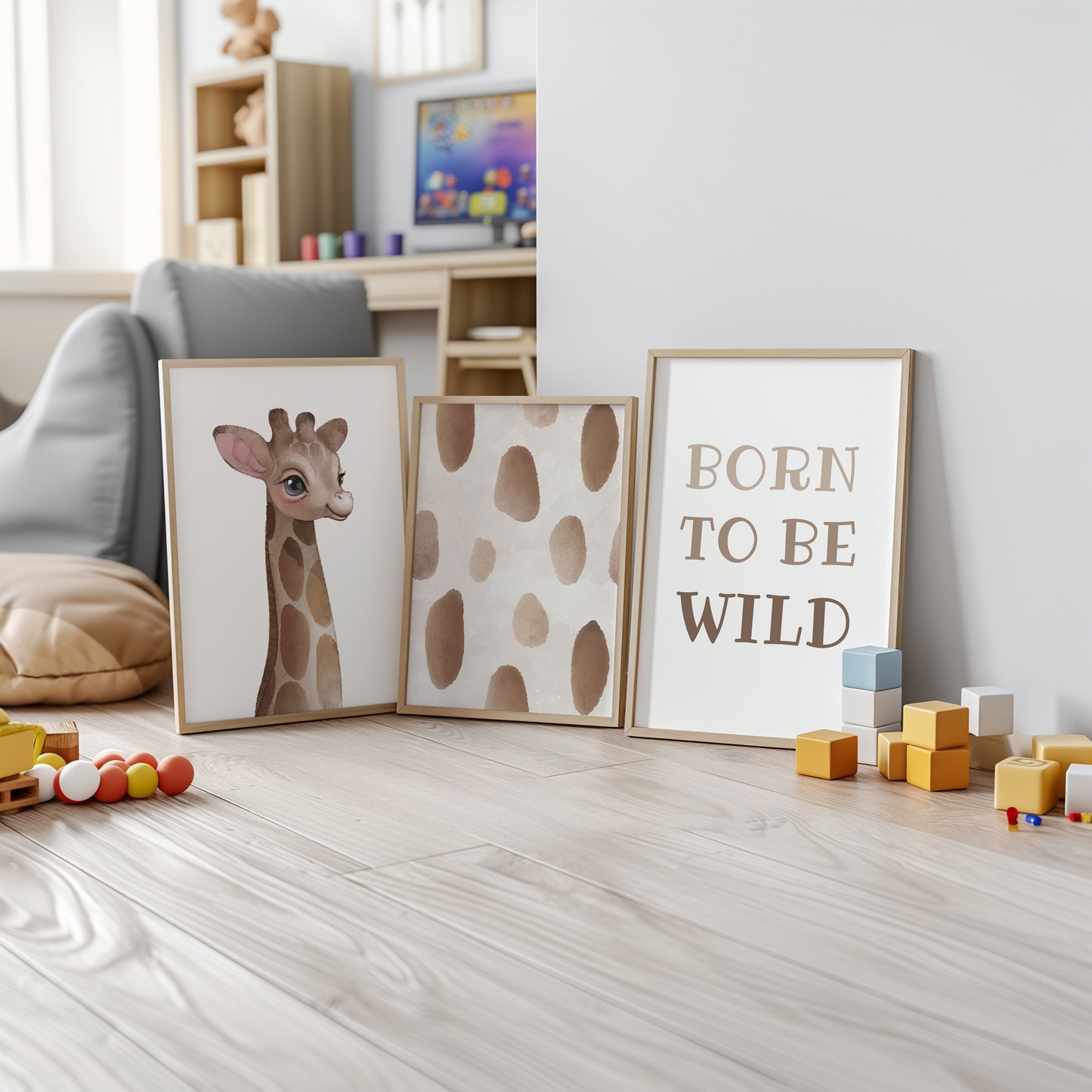 Born to Be Wild: Giraffe Nursery Wall Art Set, Set of 3, N148