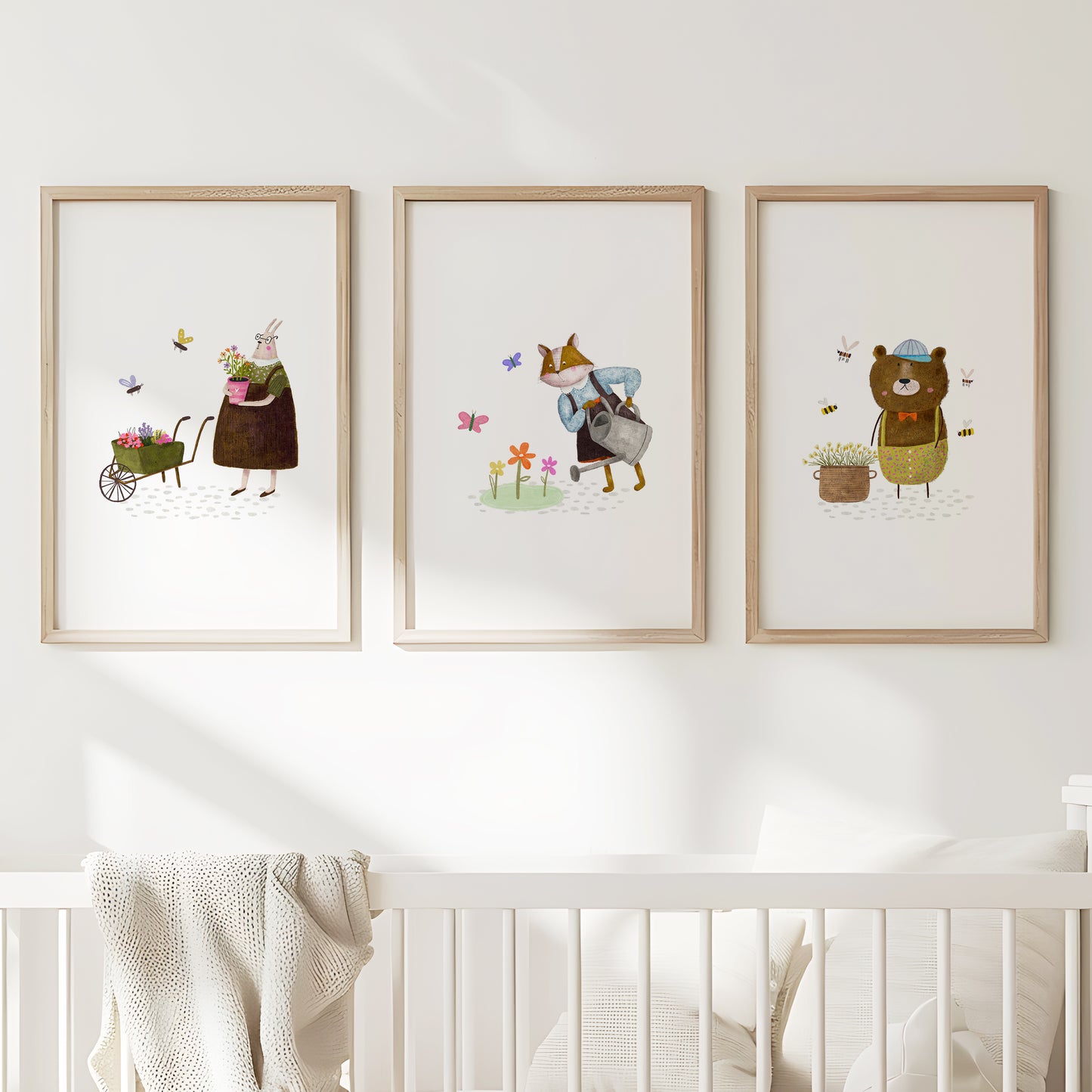 Forest Friends Gardening - Whimsical Animal Wall Art, Set of 3, N153