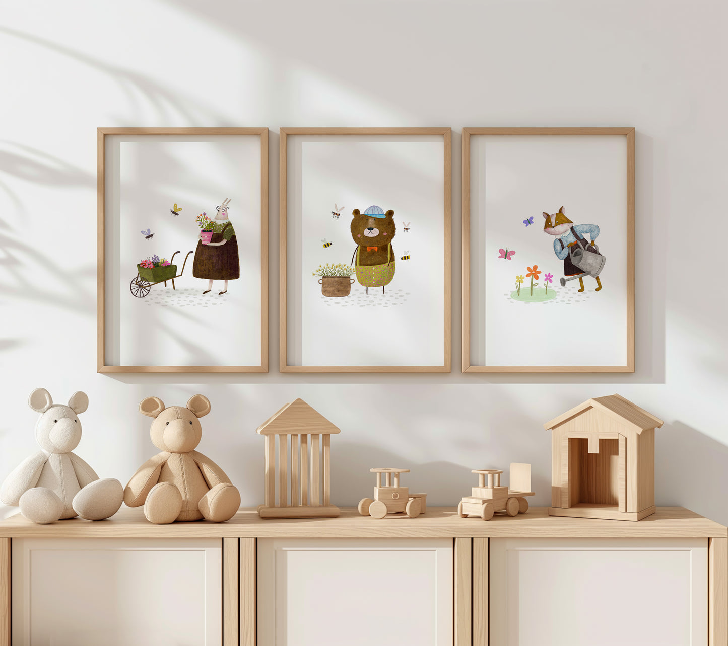 Forest Friends Gardening - Whimsical Animal Wall Art, Set of 3, N153