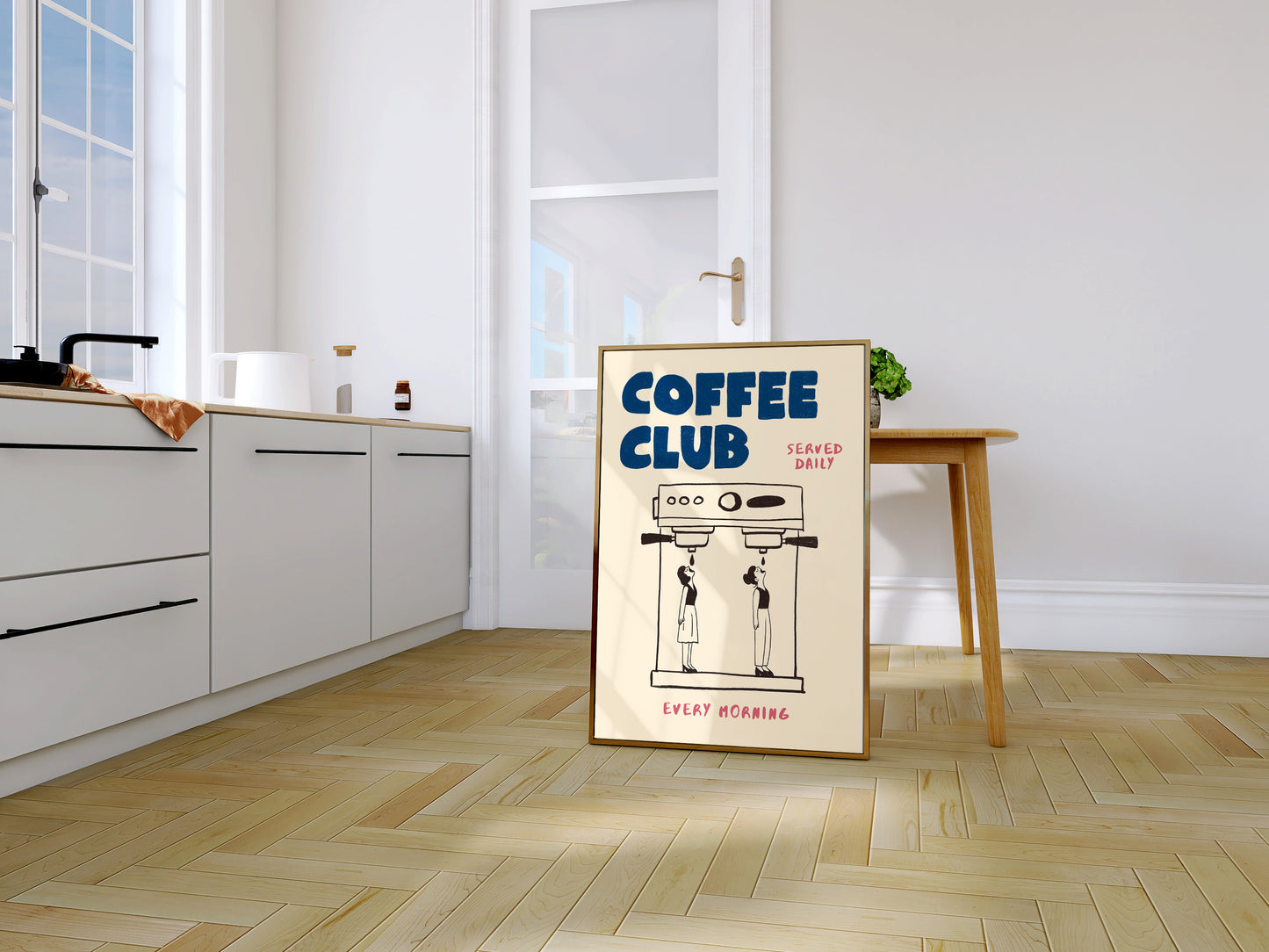 Coffee Club Poster with 2 Women – Coffee Wall Art, Espresso Machine Print, Retro Kitchen Poster, Bar Wall Decor, Coffee Lover Gift MR24