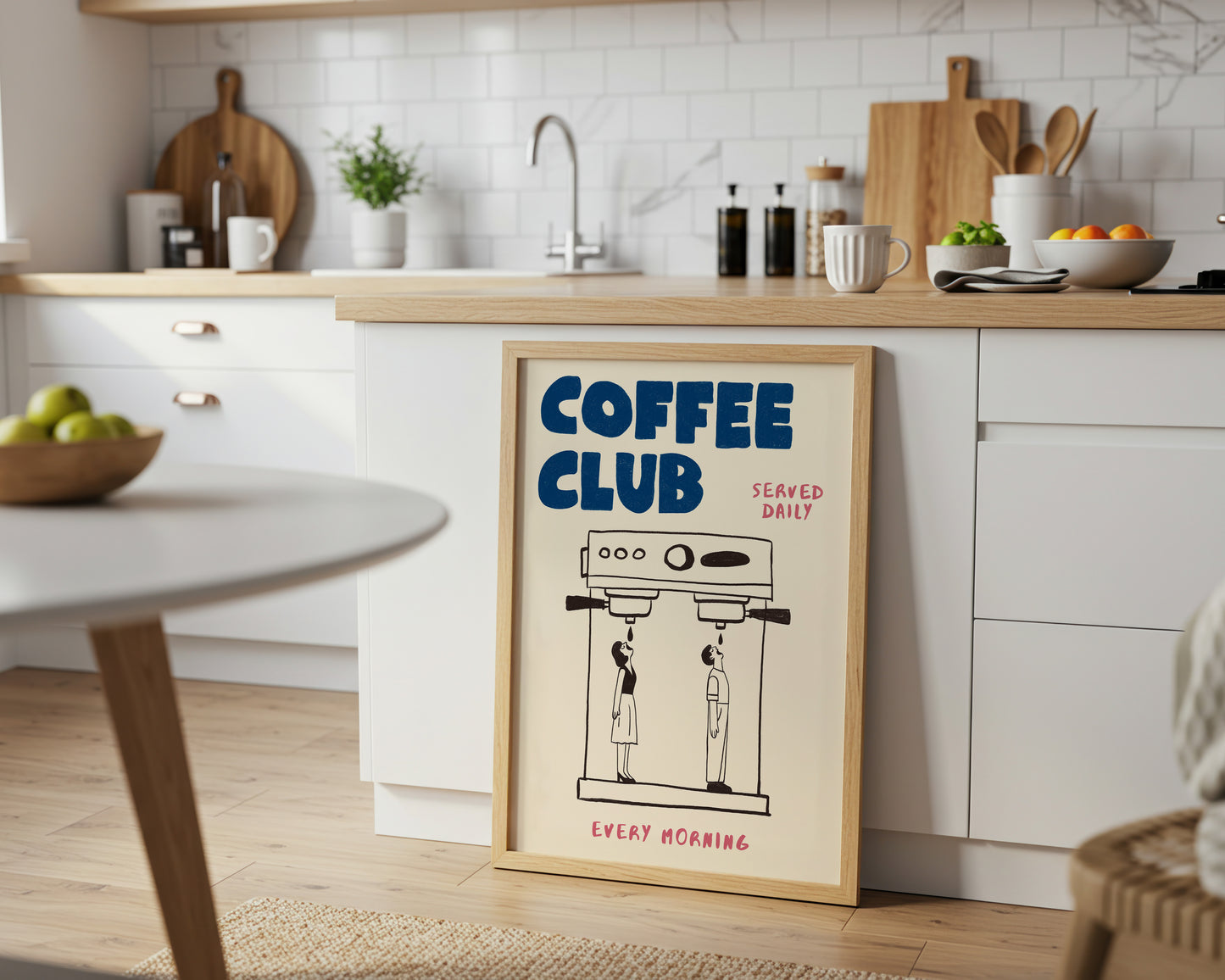 Coffee Club Art Print – Funny Coffee Wall Art for Kitchen or Office – Hand Drawn Poster for Coffee Lovers