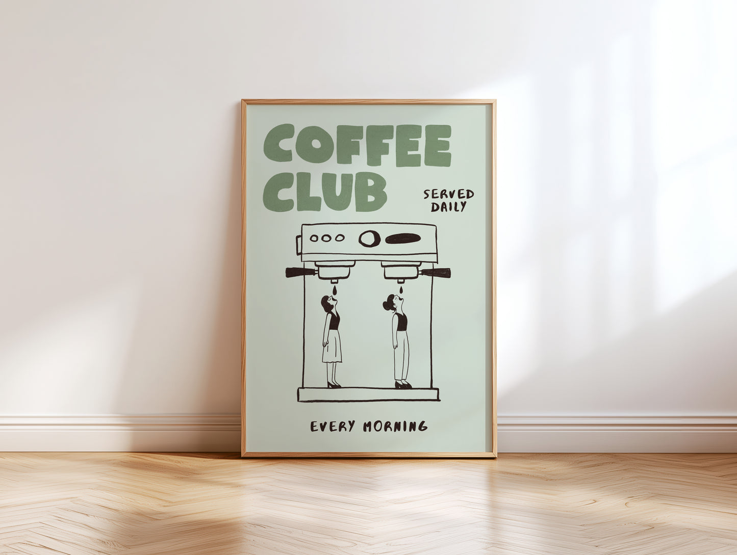 Coffee Club Poster with 2 Women – Coffee Wall Art, Espresso Machine Print, Retro Kitchen Poster, Bar Wall Decor, Coffee Lover Gift MR24