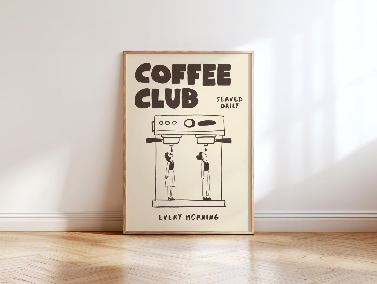 Coffee Club Poster with 2 Women – Coffee Wall Art, Espresso Machine Print, Retro Kitchen Poster, Bar Wall Decor, Coffee Lover Gift MR24
