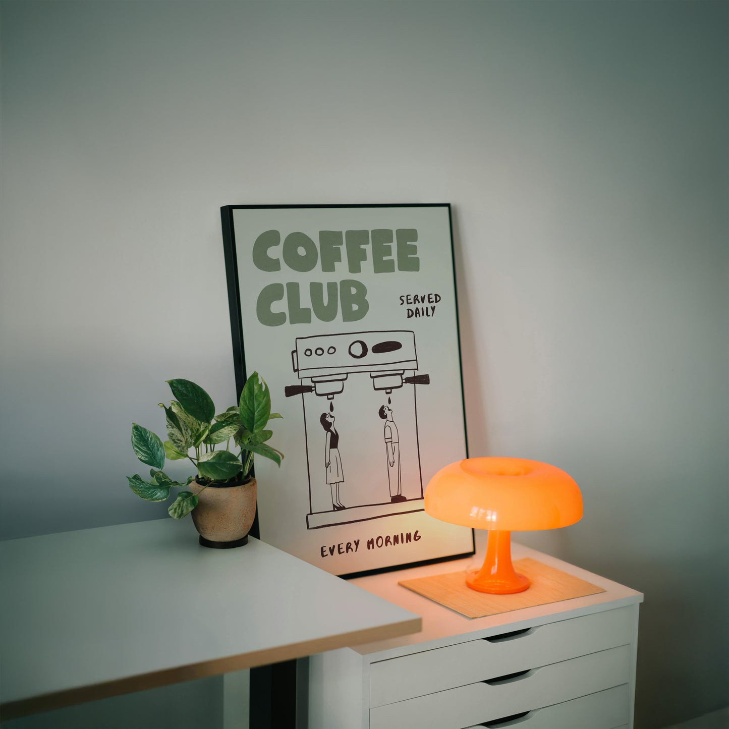 Coffee Club Art Print – Funny Coffee Wall Art for Kitchen or Office – Hand Drawn Poster for Coffee Lovers
