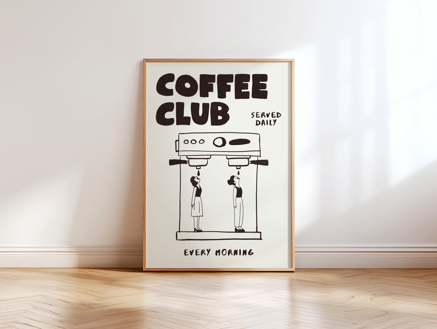Coffee Club Poster with 2 Women – Coffee Wall Art, Espresso Machine Print, Retro Kitchen Poster, Bar Wall Decor, Coffee Lover Gift MR24