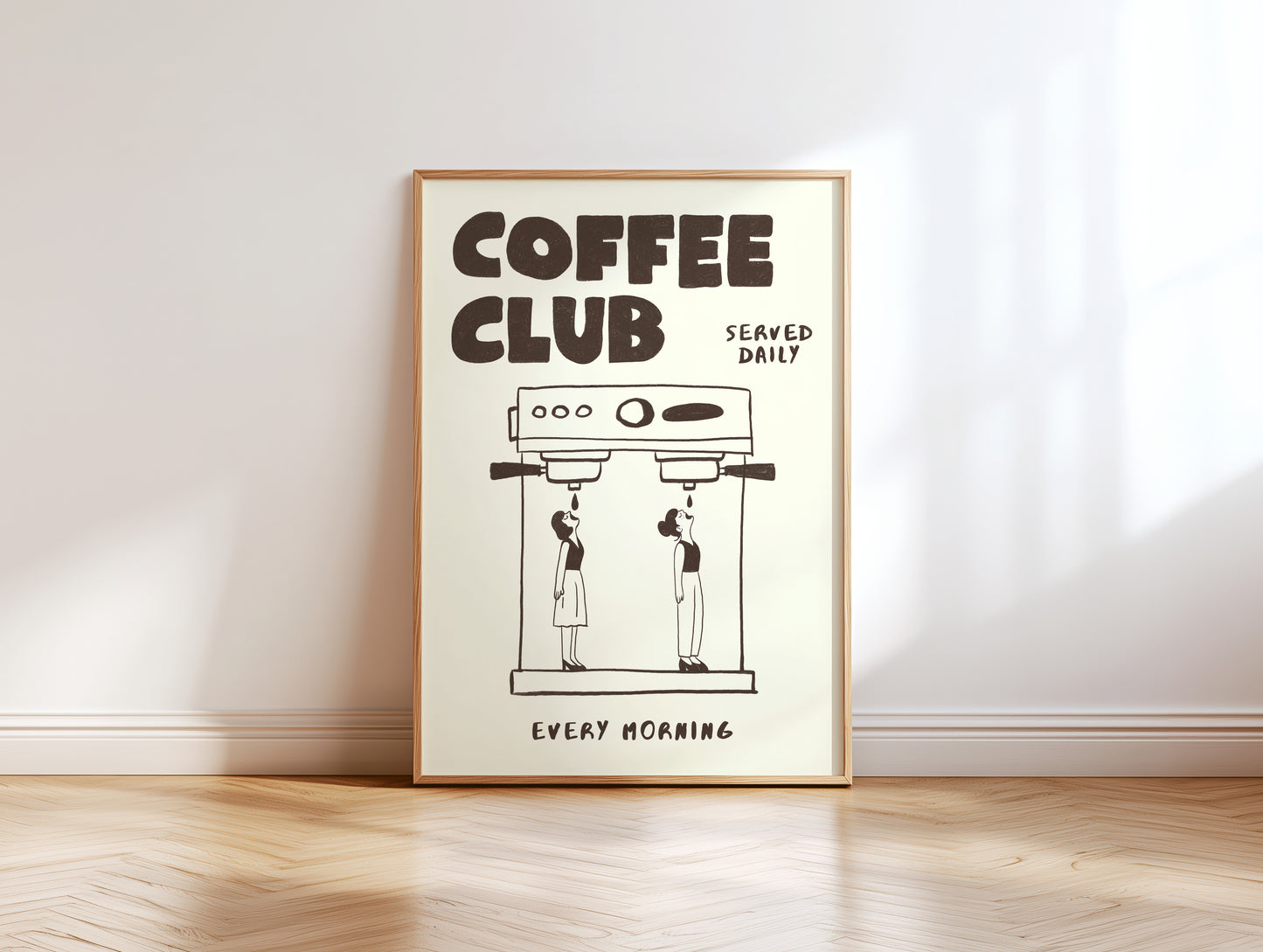 Coffee Club Poster with 2 Women – Coffee Wall Art, Espresso Machine Print, Retro Kitchen Poster, Bar Wall Decor, Coffee Lover Gift MR24