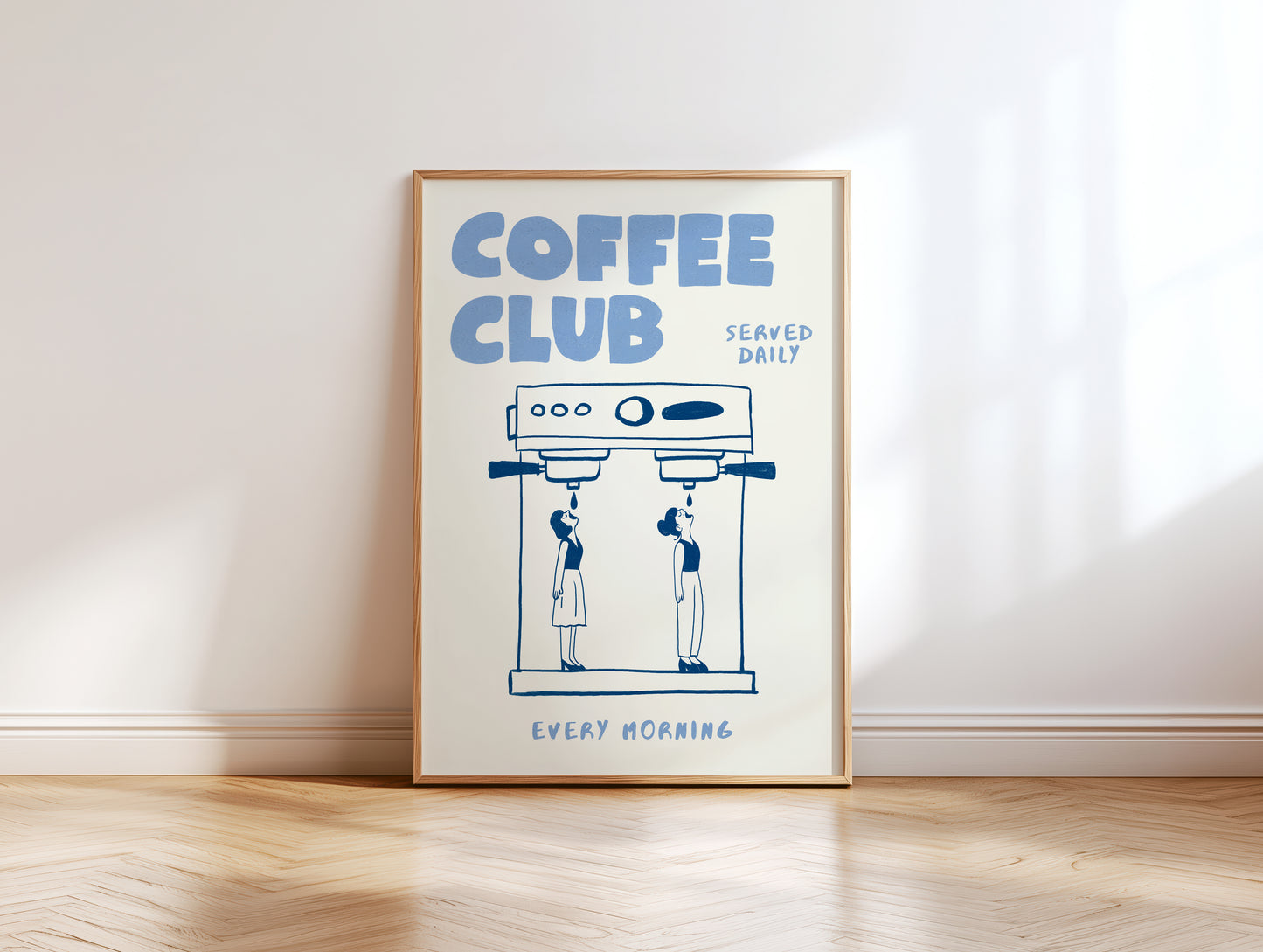 Coffee Club Poster with 2 Women – Coffee Wall Art, Espresso Machine Print, Retro Kitchen Poster, Bar Wall Decor, Coffee Lover Gift MR24