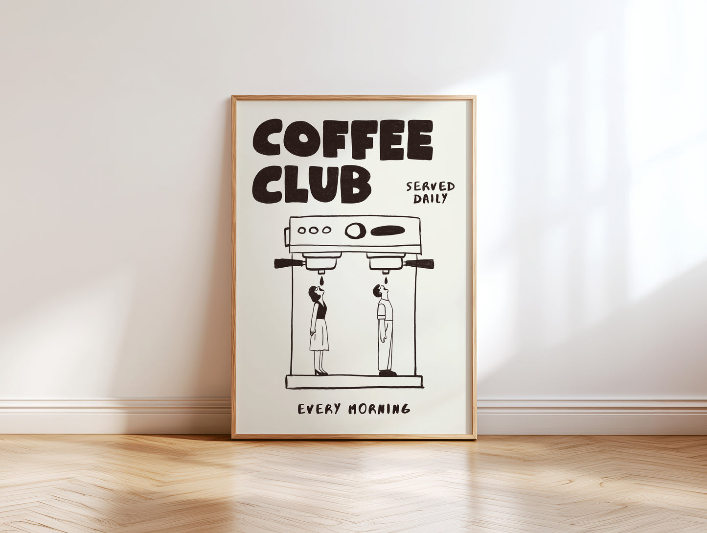 Coffee Club Art Print – Funny Coffee Wall Art for Kitchen or Office – Hand Drawn Poster for Coffee Lovers