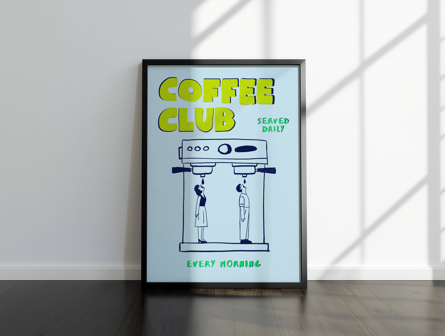 Coffee Club Art Print – Funny Coffee Wall Art for Kitchen or Office – Hand Drawn Poster for Coffee Lovers