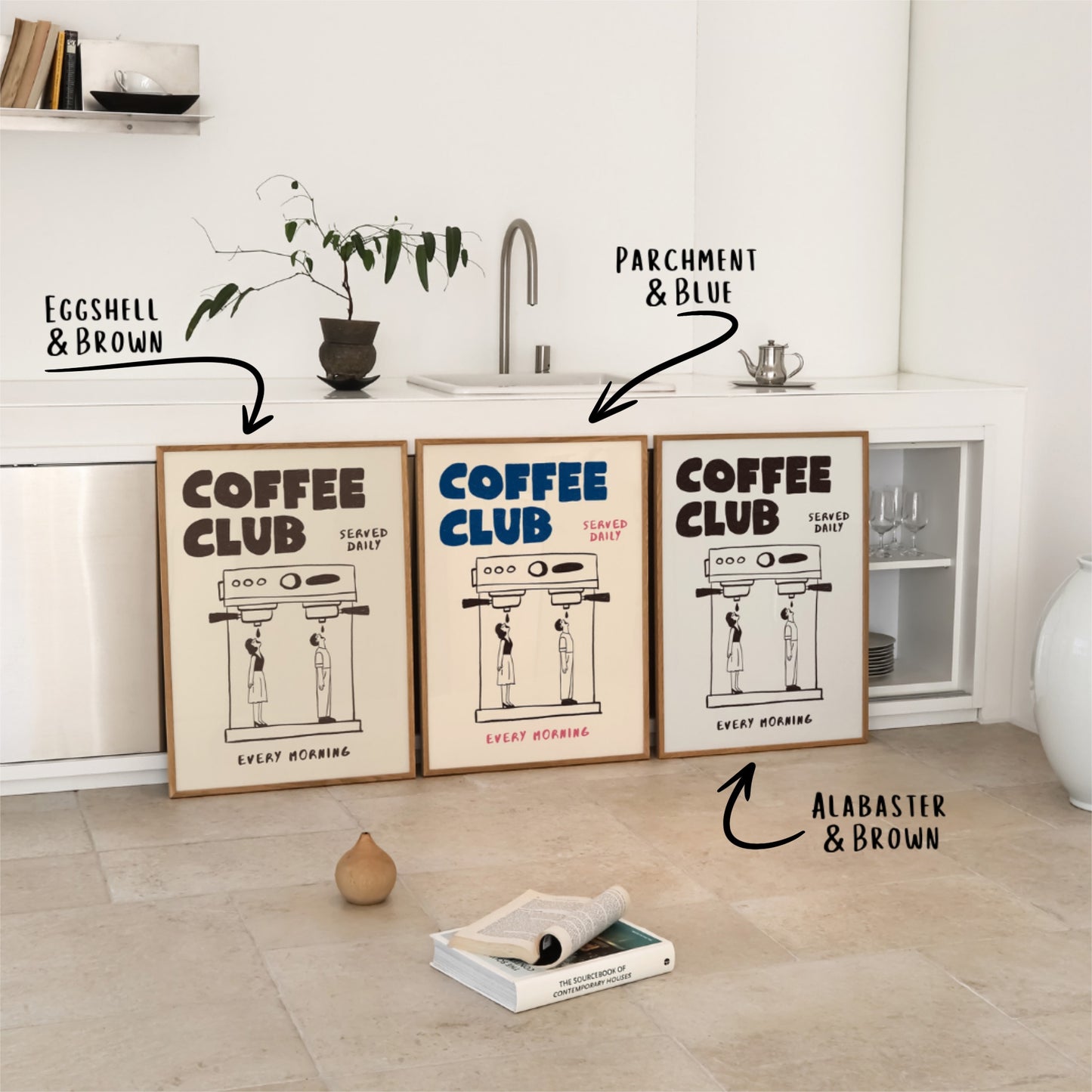 Coffee Club Art Print – Funny Coffee Wall Art for Kitchen or Office – Hand Drawn Poster for Coffee Lovers