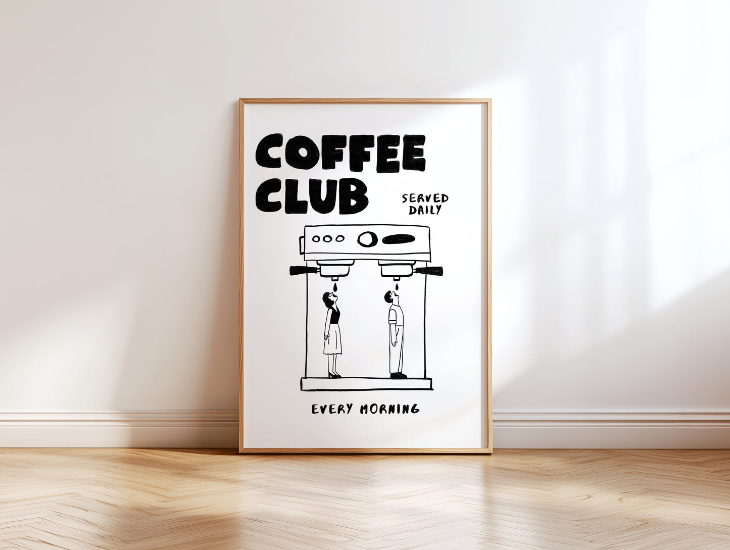 Coffee Club Art Print – Funny Coffee Wall Art for Kitchen or Office – Hand Drawn Poster for Coffee Lovers