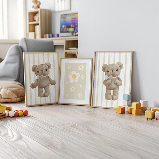 Teddy Bear Nursery Print Set, Children's Wall Decor N189