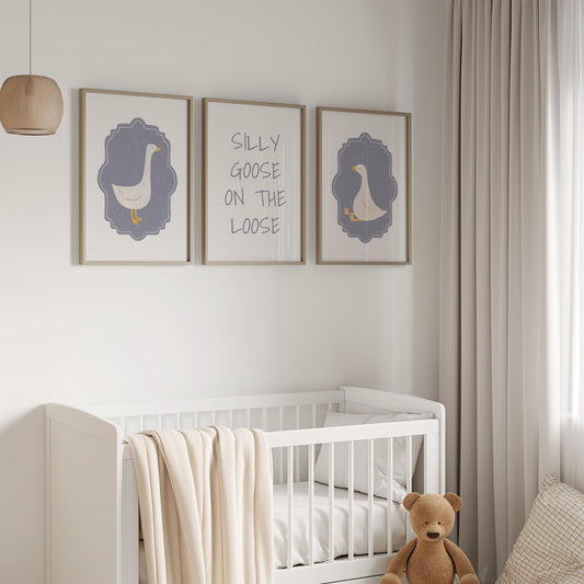 Silly Goose Print Set, Pastel Nursery Wall Art N231