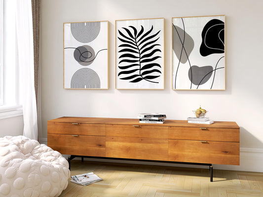 Minimalist Black and White Wall Art Set of 3, Modern Abstract Line Art, Scandinavian Botanical Prints, Neutral Living Room Decor Poster B37
