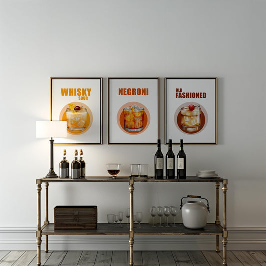 Cocktail Art Prints – Retro Bar Decor, Set of 3 (D145)