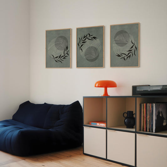 Minimalist Botanical Wall Art – Sage Green Leaf Prints, Scandinavian Modern Neutral Gallery Decor for Living Room B56
