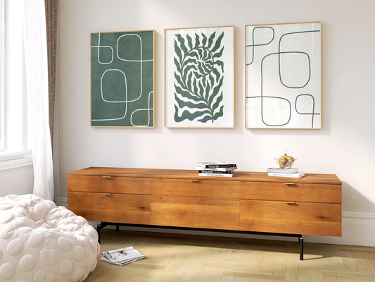 Sage Green Japandi Botanical Prints – Minimalist Scandinavian Wall Art for Living Room, Modern Neutral Gallery Decor B057