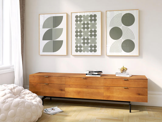 Sage Green Geometric Wall Art Prints — Set of 3 Minimalist Boho Decor, Neutral Mid Century Modern Gallery B061