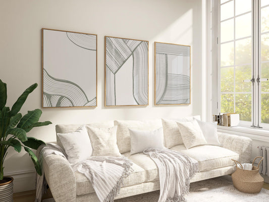 Neutral Abstract Wall Art, Minimalist Line Art Prints, Japandi Modern Home Decor Posters, Set of 3 B127