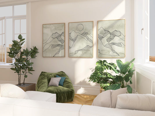 Minimalist Mountain Wall Art – Sage Green Japandi Prints, Scandinavian Abstract Gallery Set for Living Room, Bedroom & Office Decor B149