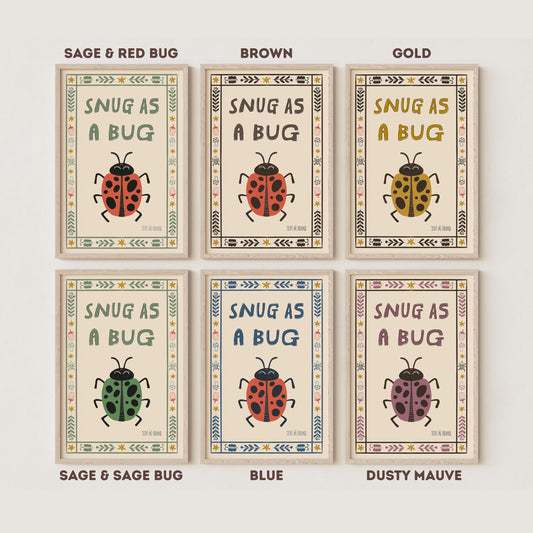 Snug as a Bug Poster, Ladybug Nursery Print, Toddler Wall Art, Playroom Decor MR80