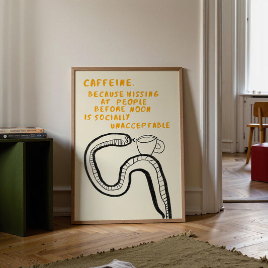 Funny Coffee Snake Print – Mid Century Neutral Kitchen Wall Art Mr5