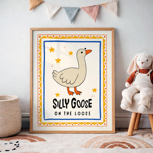 Silly Goose On The Loose Print, Goose Nursery Poster, Kids Room Decor MR6