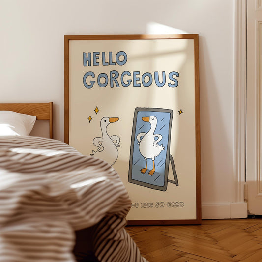Funny Goose 'Hello Gorgeous' Print, Bathroom Dorm Decor (Unframed) MR25
