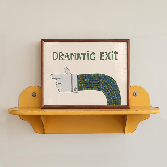 Dramatic Exit Print, Whimsical Retro Doodle Poster, Left-Pointing Hand Wall Art for Entryway or Living Room, Unframed MR47