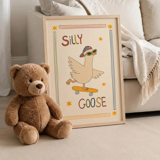 Silly Goose Print, Skateboard Goose Poster, Boy Nursery Decor, Playroom Wall Art (MR124)
