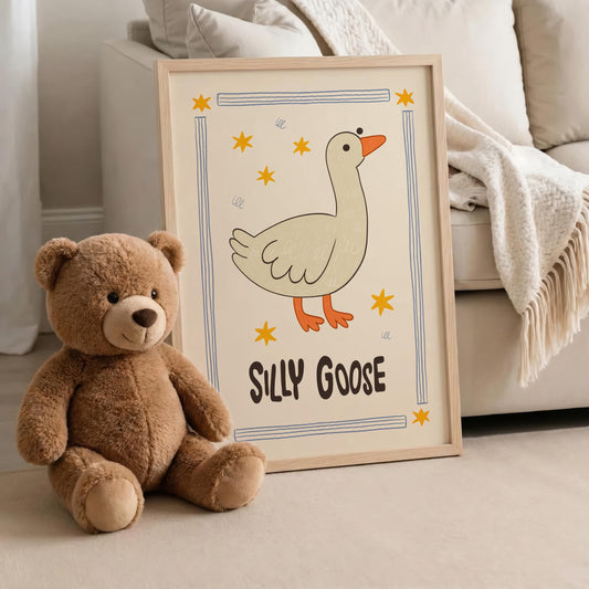 Silly Goose Wall Art, Kids Room Decor, Hand-Drawn Farm Nursery Print MR123