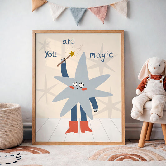 You Are Magic Print, Whimsical Star Kids Wall Art, Nursery Decor, Playroom Poster MR132
