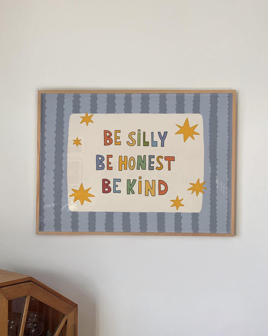 Be Silly Honest Kind Print, Colorful Stars Kids Playroom Poster, Toddler Wall Decor (MR120)