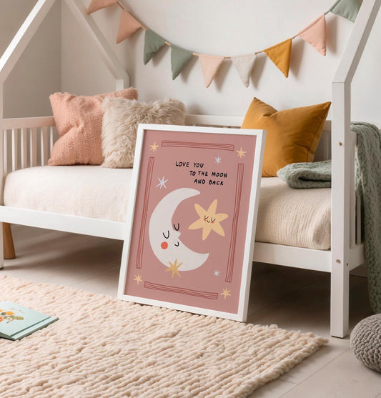 Love You to the Moon and Back Hand-Drawn Nursery Art, Kids Room Print (MR153) — poster 2