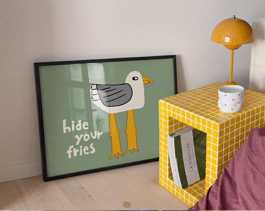 Funny Seagull Print, Quirky Coastal Wall Art, Hide Your Fries Poster (MR161) — poster 2