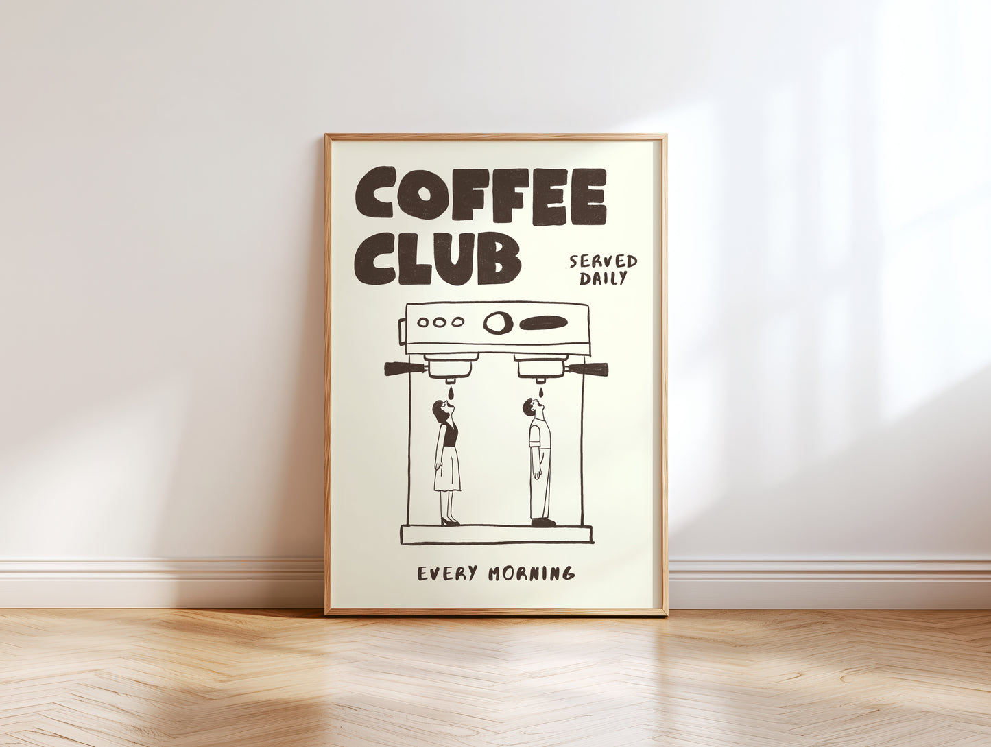 Coffee Club Art Print – Funny Coffee Wall Art for Kitchen or Office – Hand Drawn Poster for Coffee Lovers