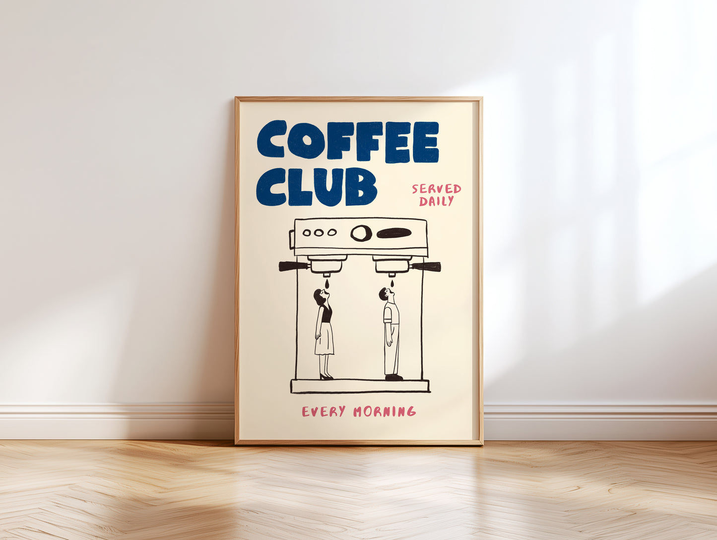 Coffee Club Art Print – Funny Coffee Wall Art for Kitchen or Office – Hand Drawn Poster for Coffee Lovers